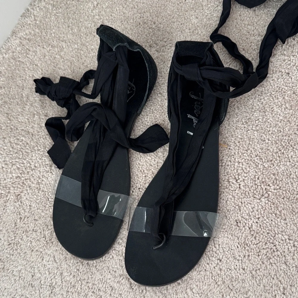 Free people Barcelona Black Ankle Wrap Gladiator Sandals